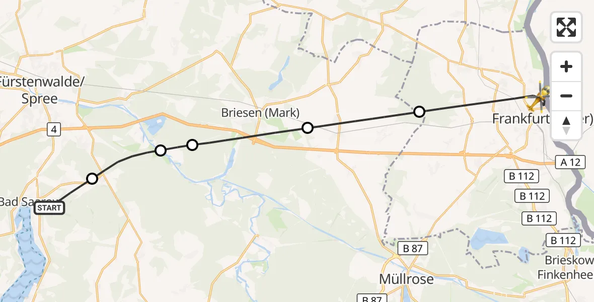 Flugroute Rettungshubschrauber Bad Saarow - Frankfurt (Oder), 09 Oktober 2026, 09:18