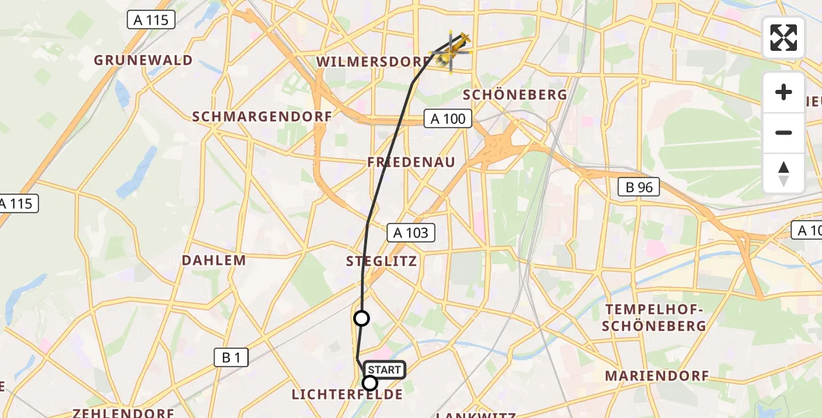 Flugroute Rettungshubschrauber Charité Clinic Benjamin Franklin Campus - Berlin, 09 Oktober 2026, 09:19