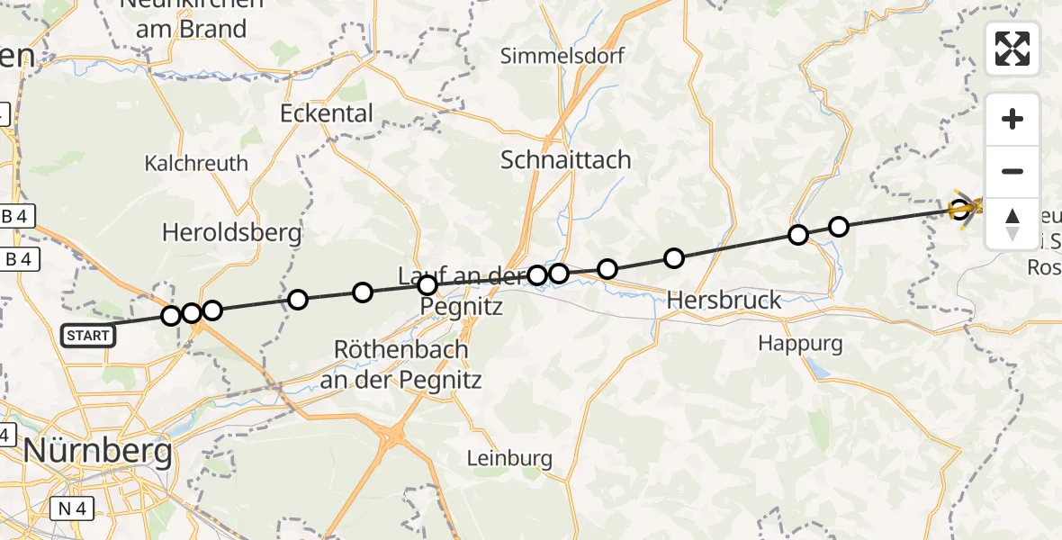Flugroute Ambulanzhubschrauber Flughafen Nuremberg - Etzelwang, 09 Oktober 2026, 09:26