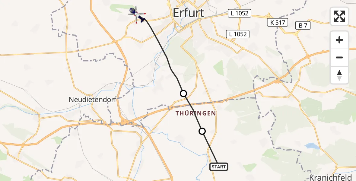 Flugroute Polizeihubschrauber Elxleben - Erfurt-Weimar Flughafen, 09 Oktober 2026, 09:26