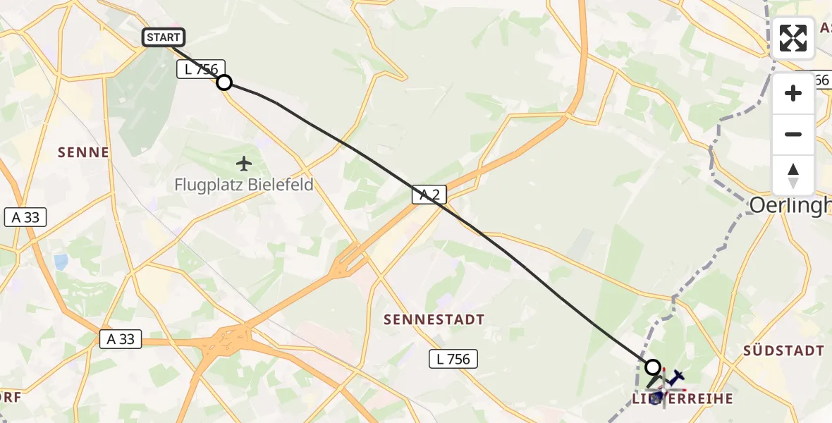 Flugroute Polizeihubschrauber Luftrettungszentrum Bielefeld - Oerlinghausen, 09 Oktober 2026, 09:30