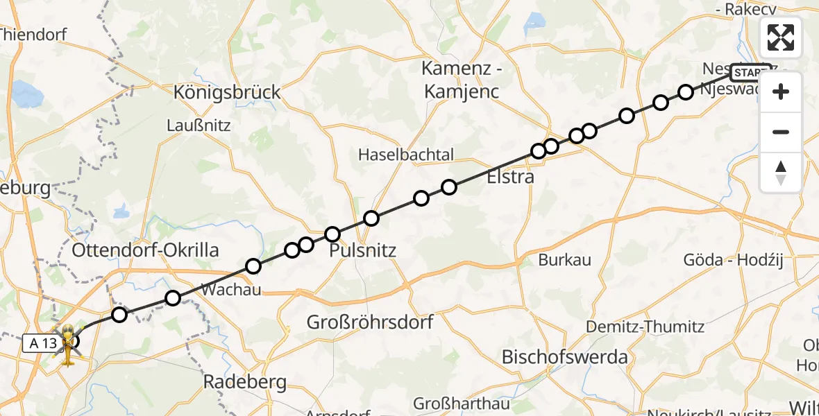 Flugroute Rettungshubschrauber Neschwitz - Dresden Bundespolizei Hubschrauberlandeplatz, 09 Oktober 2026, 09:34