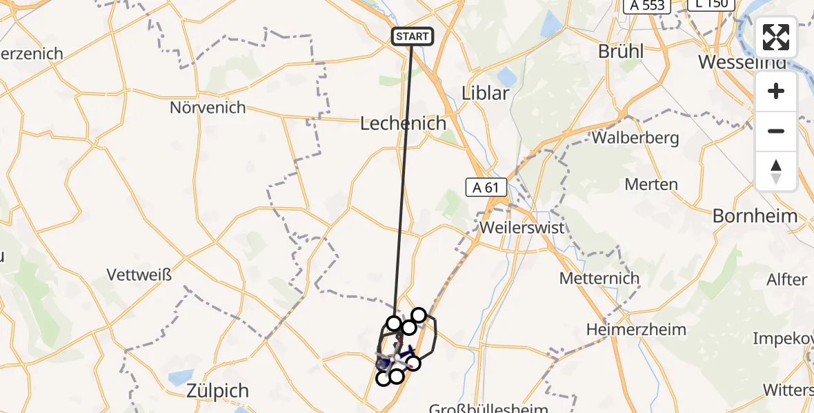 Flugroute Polizeihubschrauber Erftstadt - Zülpich, 09 Oktober 2026, 09:35