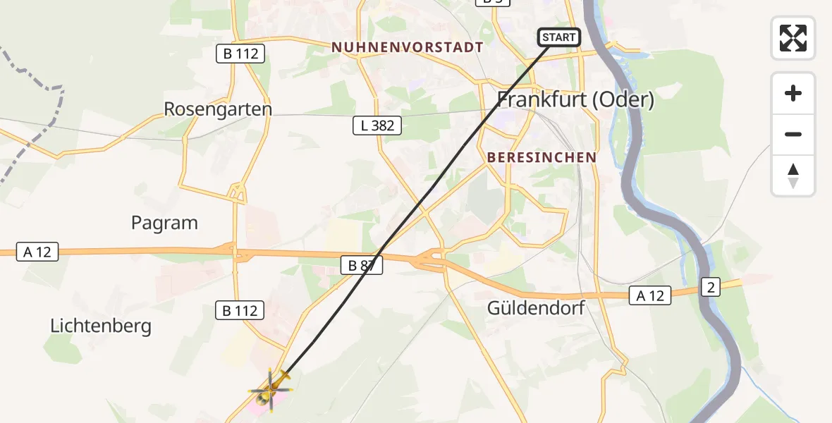 Flugroute Rettungshubschrauber Frankfurt (Oder) - Frankfurt (Oder), 09 Oktober 2026, 09:42