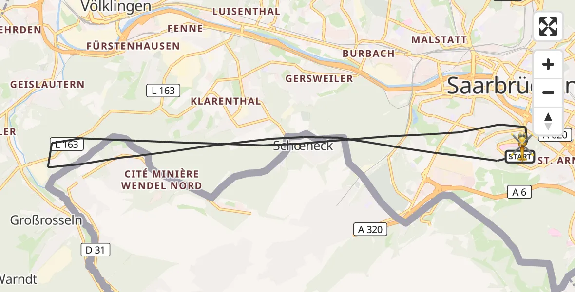 Flugroute Rettungshubschrauber Saarbrücken - Saarbrücken, 09 Oktober 2026, 09:44