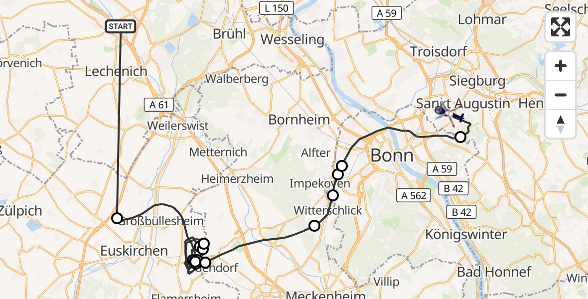 Flugroute Polizeihubschrauber Erftstadt - Sankt Augustin, 09 Oktober 2026, 09:50