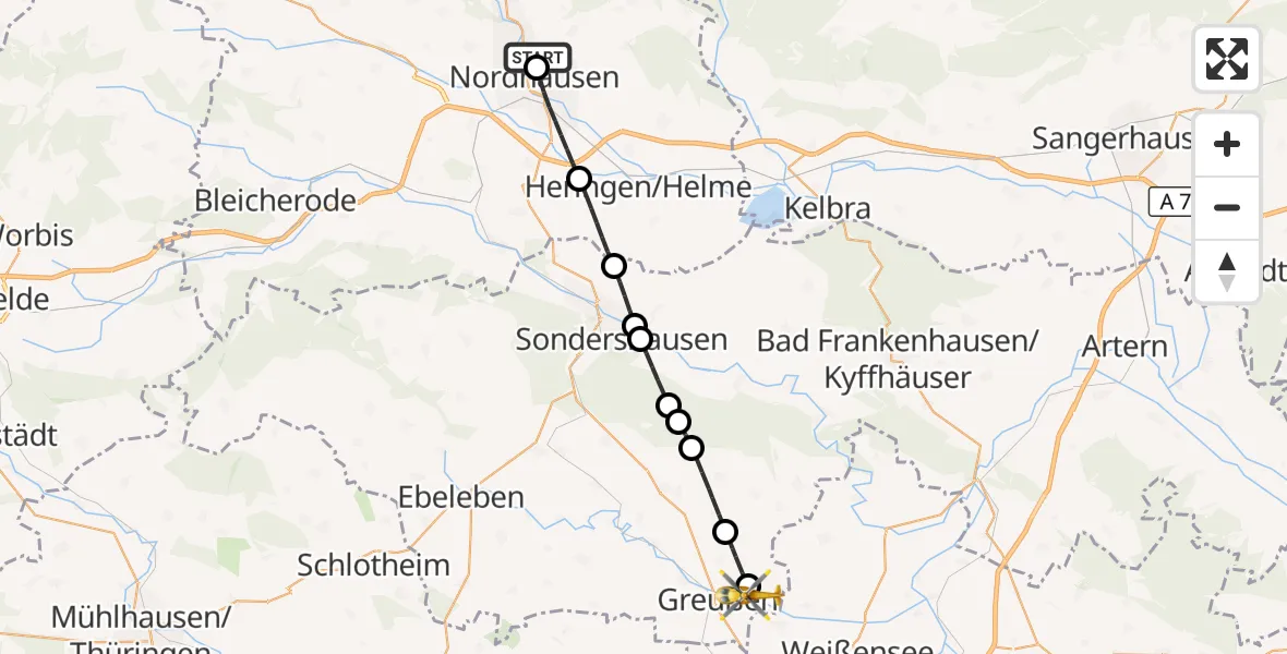 Flugroute Rettungshubschrauber Südharz Hospital Nordhausen - Greußen, 09 Oktober 2026, 09:52