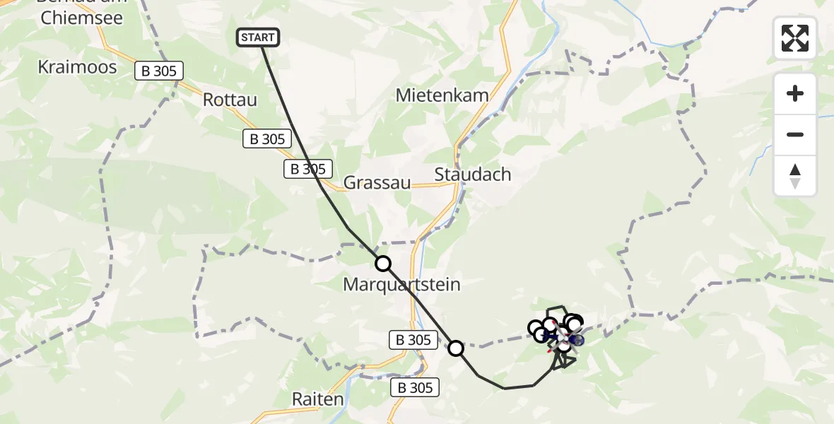 Flugroute Polizeihubschrauber Grassau - Unterwössen, 09 Oktober 2026, 09:52