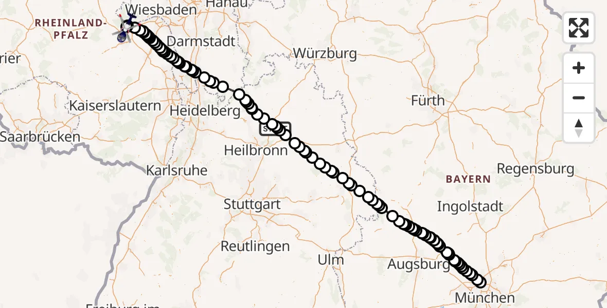 Flugroute Polizeihubschrauber Hardthausen am Kocher - Bingen am Rhein, 09 Oktober 2026, 09:55