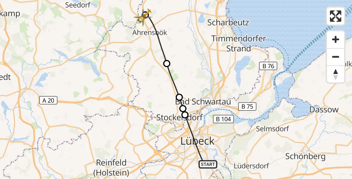 Flugroute Rettungshubschrauber Lübeck - Christoph 12 Luftrettungszentrum, 09 Oktober 2026, 09:58