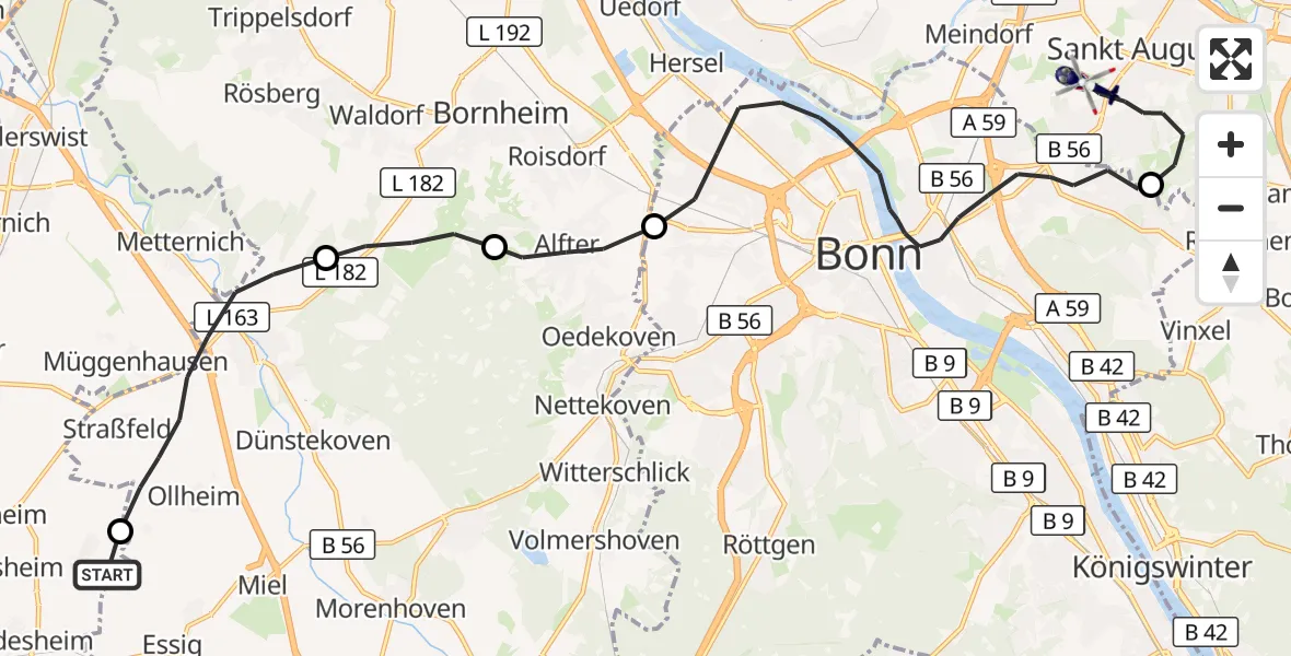 Flugroute Polizeihubschrauber Euskirchen - Sankt Augustin, 09 Oktober 2026, 09:59