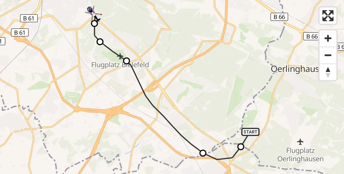 Flugroute Polizeihubschrauber Oerlinghausen - Luftrettungszentrum Bielefeld, 09 Oktober 2026, 10:08