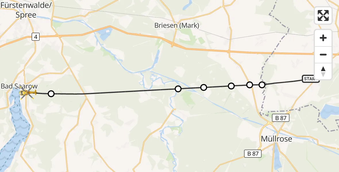 Flugroute Rettungshubschrauber Frankfurt (Oder) - Bad Saarow, 09 Oktober 2026, 10:12