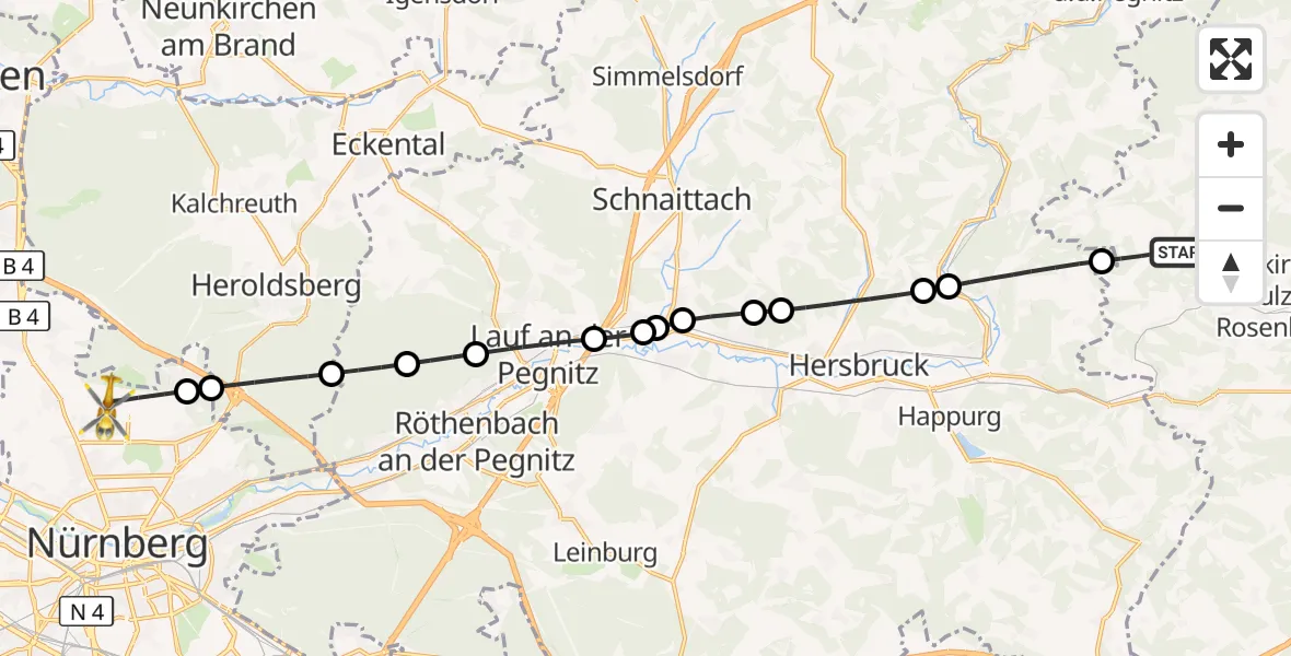 Flugroute Ambulanzhubschrauber Etzelwang - Flughafen Nuremberg, 09 Oktober 2026, 10:13