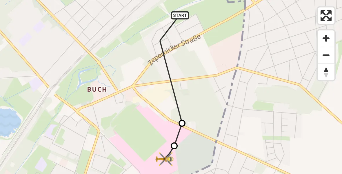 Flugroute Rettungshubschrauber Berlin - Helios Clinic Berlin-Buch, 09 Oktober 2026, 10:28