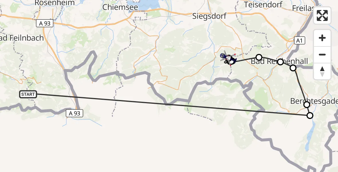 Flugroute Polizeihubschrauber Kiefersfelden - Ruhpolding, 09 Oktober 2026, 10:34