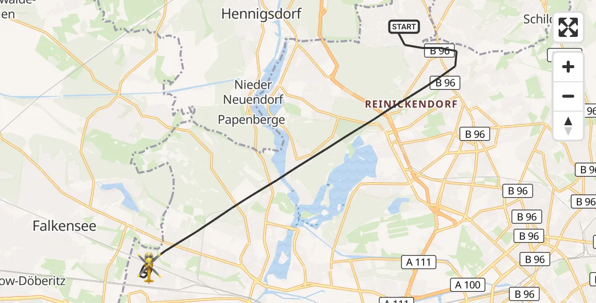 Flugroute Rettungshubschrauber Berlin - Berlin, 09 Oktober 2026, 10:36