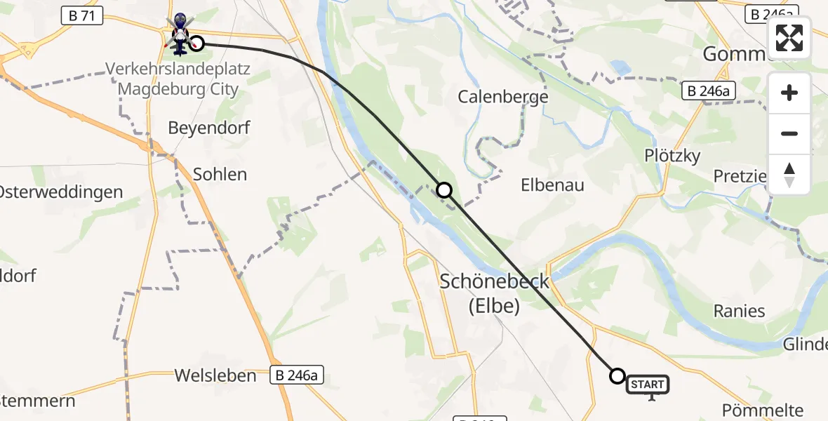 Flugroute Polizeihubschrauber Schönebeck-Zackmünde Flugplatz - Magdeburg, 09 Oktober 2026, 10:37