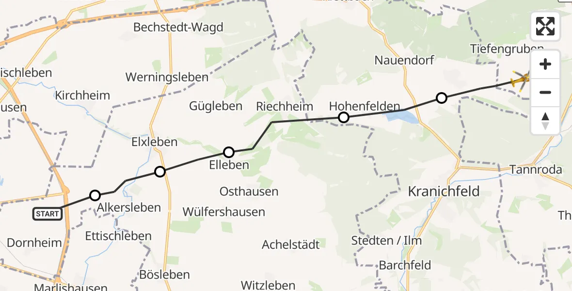 Flugroute Rettungshubschrauber Dornheim - Bad Berka, 09 Oktober 2026, 10:41