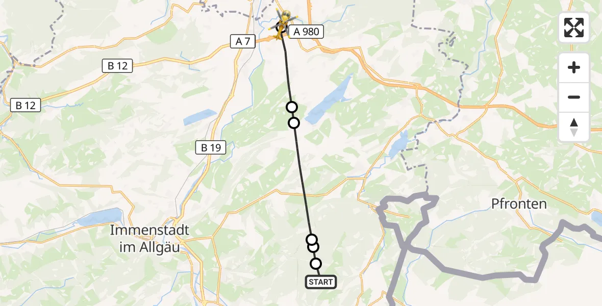 Flugroute Rettungshubschrauber Bad Hindelang - Kempten-Durach Flugplatz, 09 Oktober 2026, 10:43