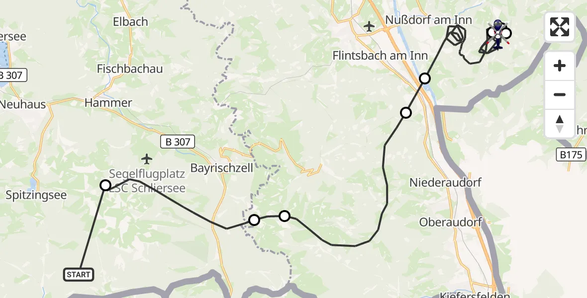 Flugroute Polizeihubschrauber Schliersee - Nußdorf a.Inn, 09 Oktober 2026, 10:47