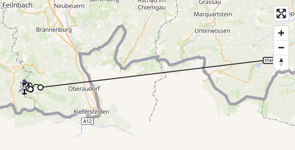 Flugroute Polizeihubschrauber Ruhpolding - Kiefersfelden, 09 Oktober 2026, 10:55