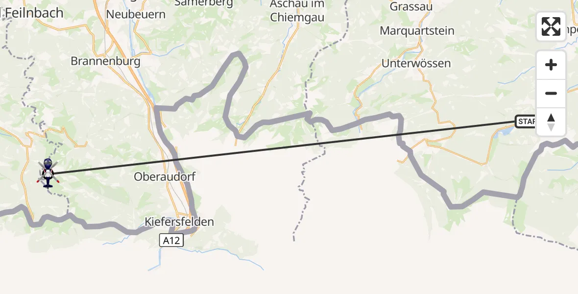 Flugroute Polizeihubschrauber Ruhpolding - Kiefersfelden, 09 Oktober 2026, 11:04