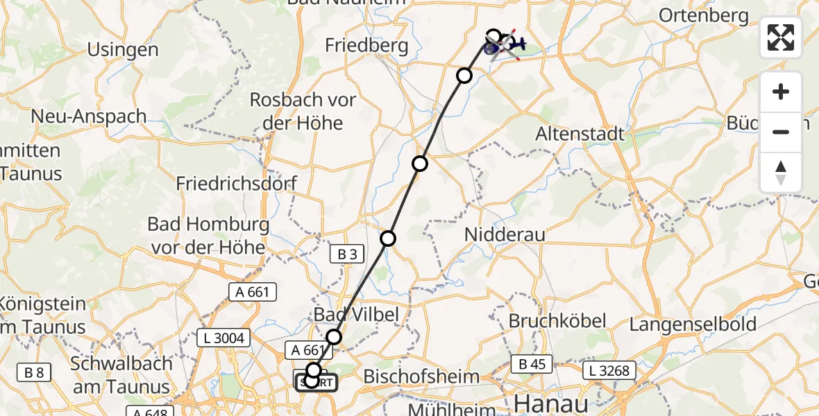 Flugroute Polizeihubschrauber Frankfurt am Main Accident Hospital Roof - Flugplatz Reichelsheim, 09 Oktober 2026, 11:07