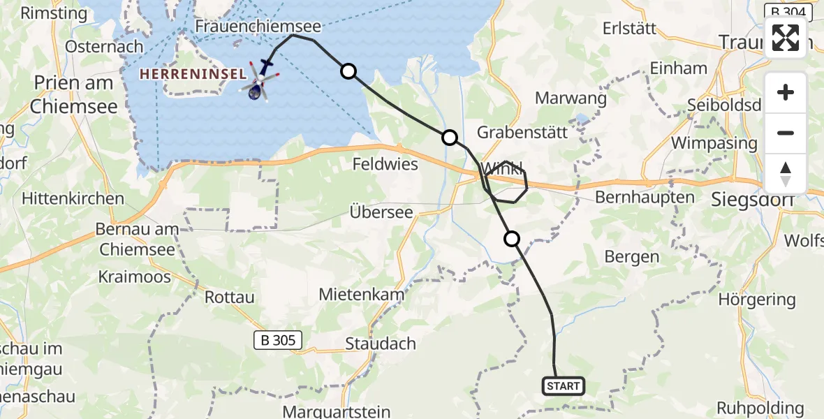 Flugroute Polizeihubschrauber Bergen - Chiemsee (See), 09 Oktober 2026, 11:17