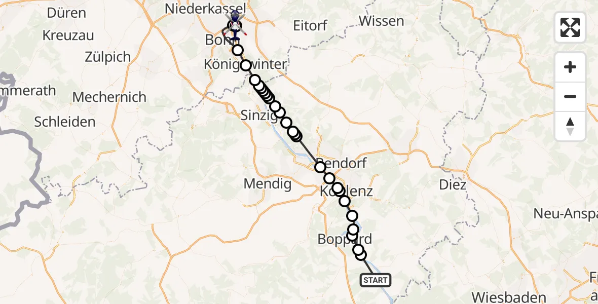 Flugroute Polizeihubschrauber Urbar - Sankt Augustin, 09 Oktober 2026, 11:23