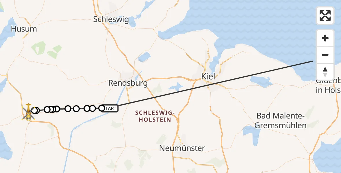 Flugroute Ambulanzhubschrauber Breiholz - Heide, 09 Oktober 2026, 11:34
