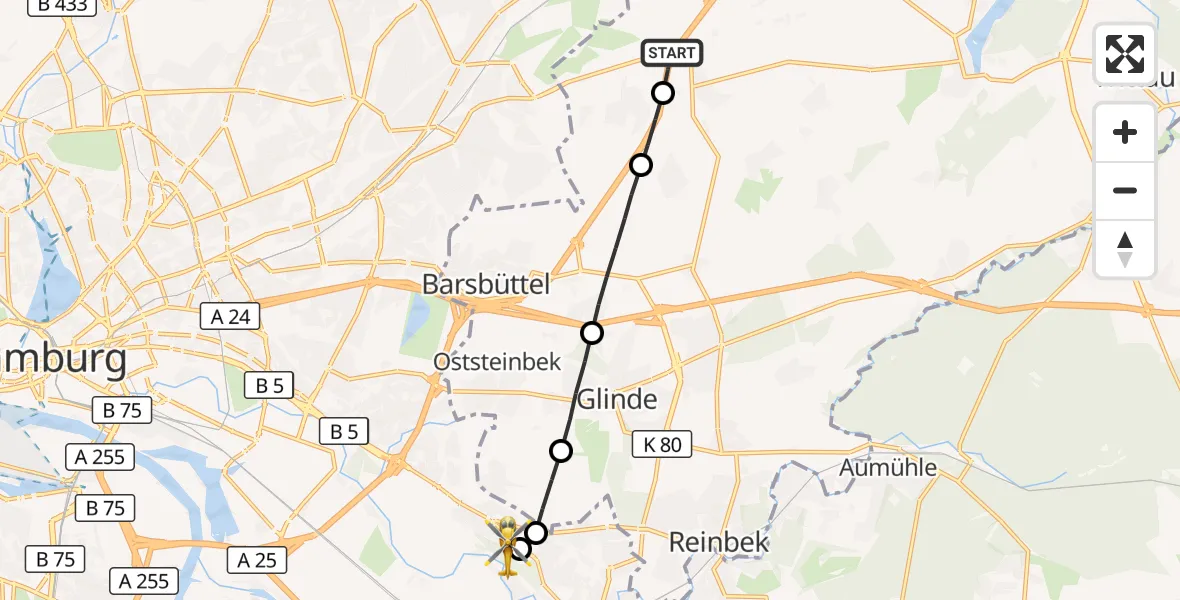 Flugroute Rettungshubschrauber Braak - Christoph Hansa ADAC Hubschrauberlandeplatz, 09 Oktober 2026, 11:47