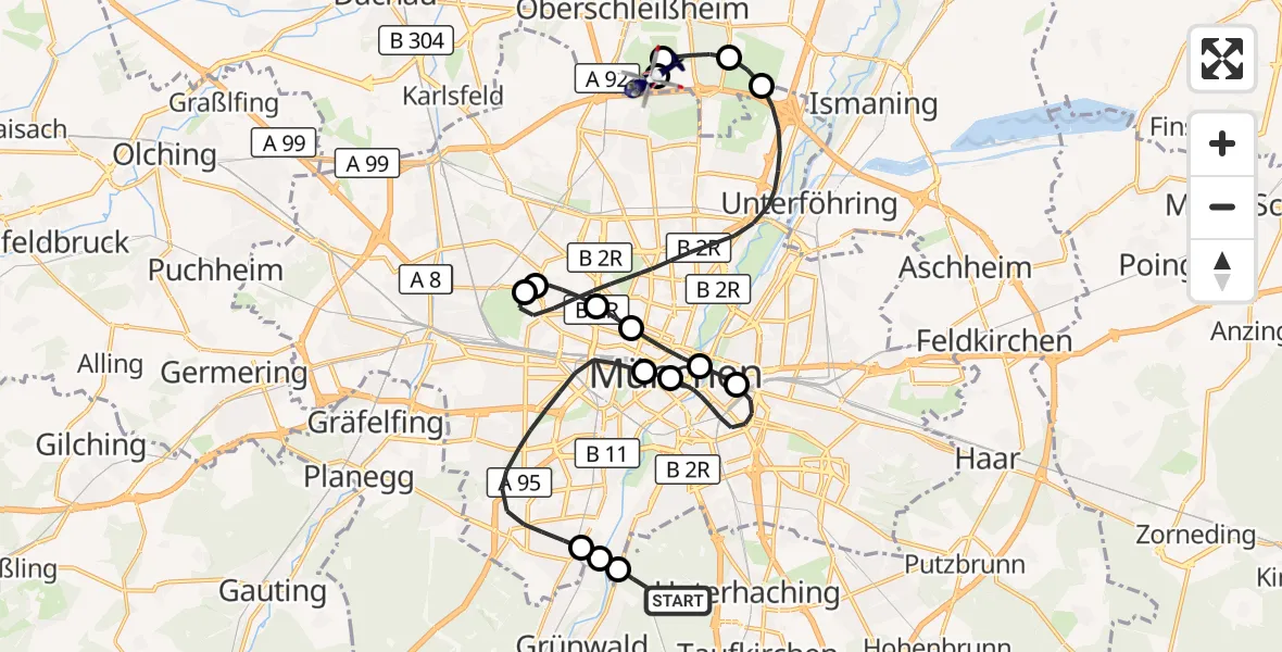Flugroute Polizeihubschrauber Perlacher Forst - Oberschleißheim, 09 Oktober 2026, 11:51