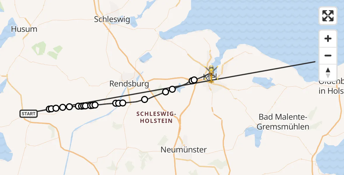 Flugroute Ambulanzhubschrauber Heide - Kiel, 09 Oktober 2026, 11:57