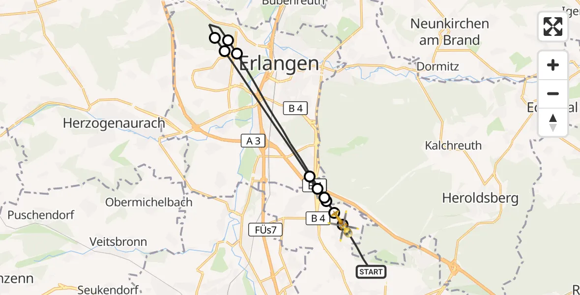 Flugroute Ambulanzhubschrauber Flughafen Nuremberg - Nürnberg, 09 Oktober 2026, 12:18