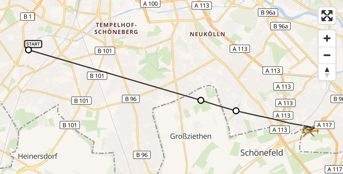 Flugroute Rettungshubschrauber Charité Clinic Benjamin Franklin Campus - Berlin, 09 Oktober 2026, 12:27