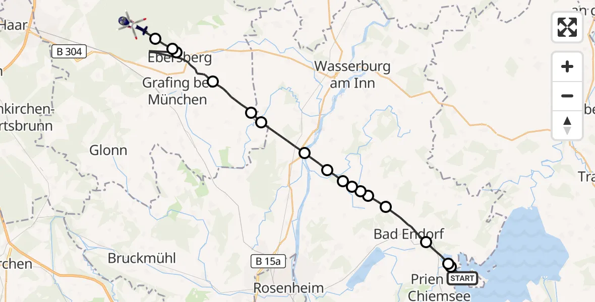 Flugroute Polizeihubschrauber Chiemsee (See) - Eglhartinger Forst, 09 Oktober 2026, 12:42