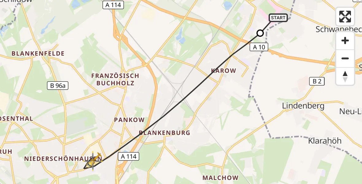 Flugroute Rettungshubschrauber Helios Clinic Berlin-Buch - Berlin, 09 Oktober 2026, 13:06