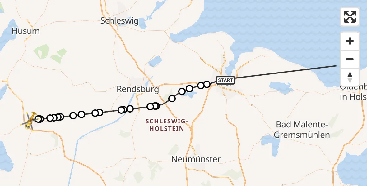 Flugroute Ambulanzhubschrauber Kiel - Heide, 09 Oktober 2026, 13:08