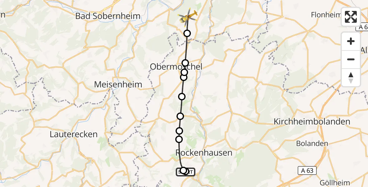 Flugroute Rettungshubschrauber Rockenhausen - Feilbingert, 09 Oktober 2026, 13:09