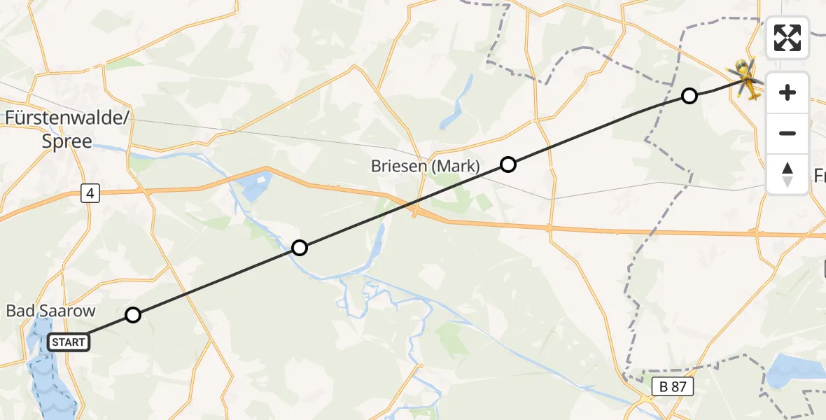 Flugroute Rettungshubschrauber Bad Saarow - Frankfurt (Oder), 09 Oktober 2026, 13:33