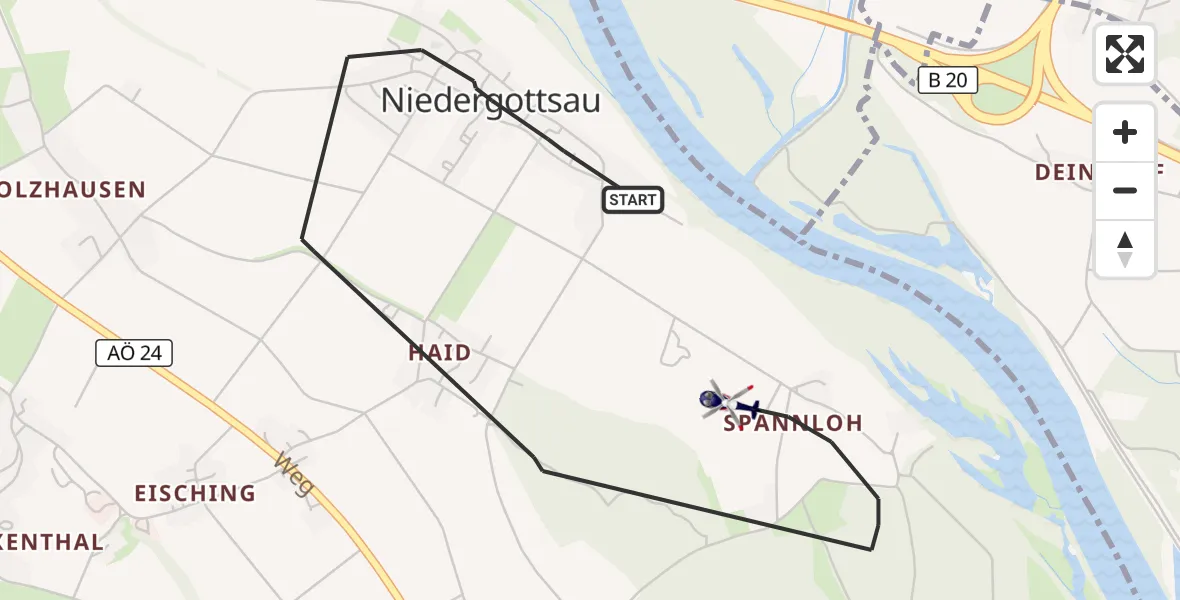 Flugroute Polizeihubschrauber Haiming - Haiming, 09 Oktober 2026, 13:35