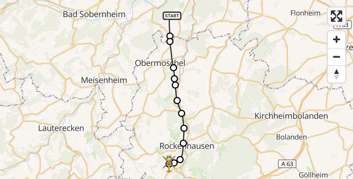 Flugroute Rettungshubschrauber Feilbingert - Rockenhausen, 09 Oktober 2026, 13:41