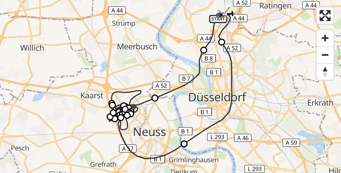 Flugroute Polizeihubschrauber Düsseldorf Flughafen - Düsseldorf Flughafen, 09 Oktober 2026, 13:43