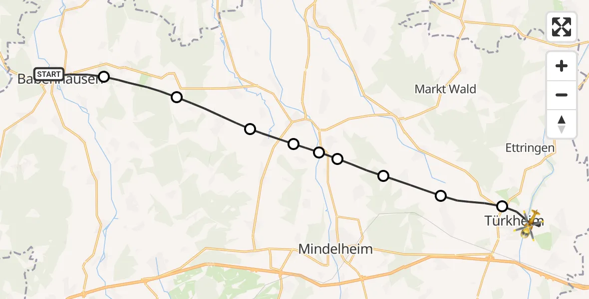 Flugroute Rettungshubschrauber Babenhausen - Türkheim, 09 Oktober 2026, 13:47
