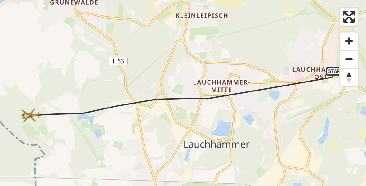 Flugroute Rettungshubschrauber Lauchhammer - Lauchhammer, 09 Oktober 2026, 13:50