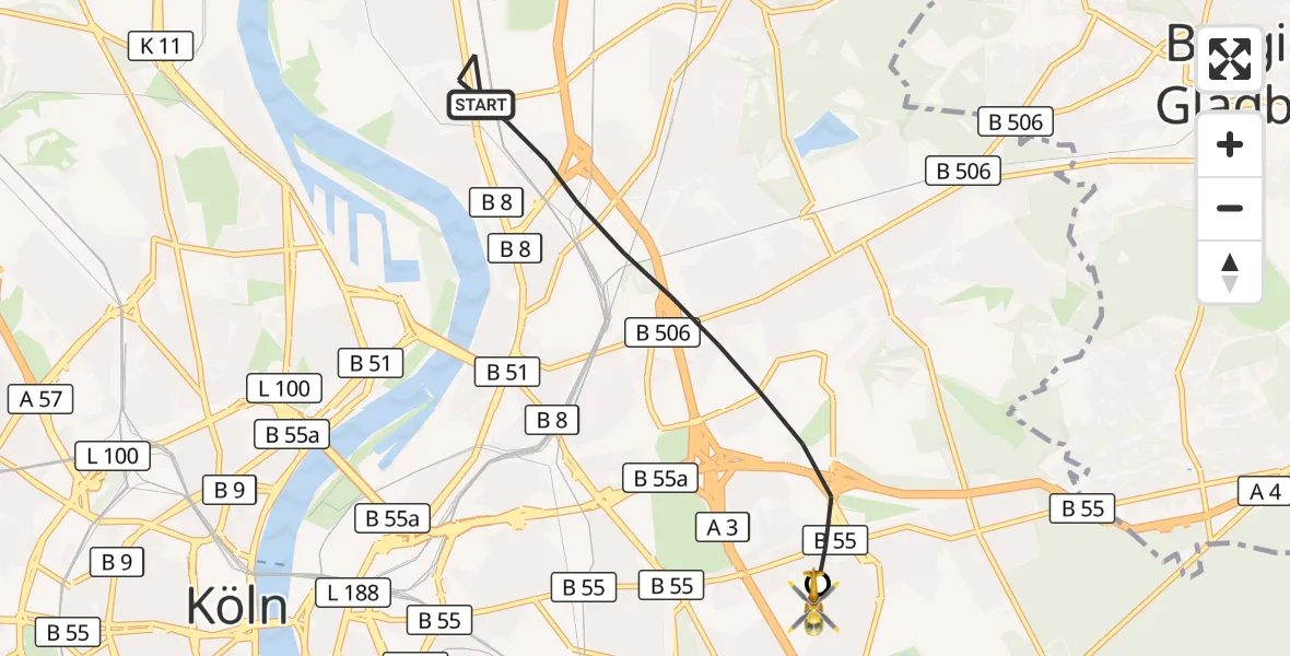 Flugroute Rettungshubschrauber Köln - Merheim Hospital, 09 Oktober 2026, 14:28