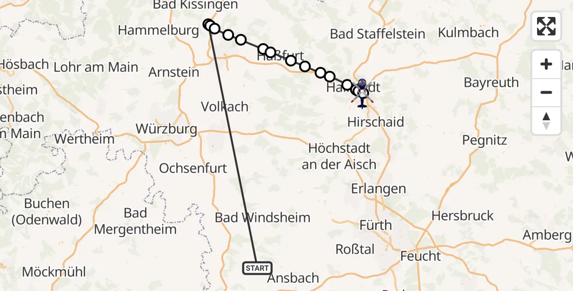 Flugroute Polizeihubschrauber Colmberg - Bamberg, 09 Oktober 2026, 14:47