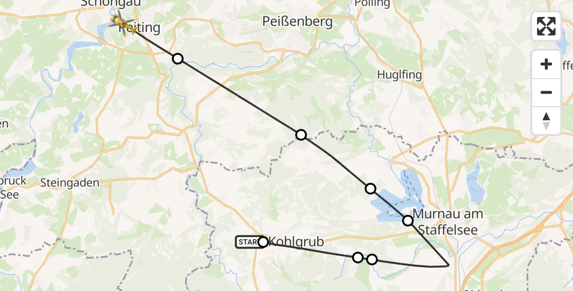 Flugroute Rettungshubschrauber Saulgrub - Schongau, 09 Oktober 2026, 14:48