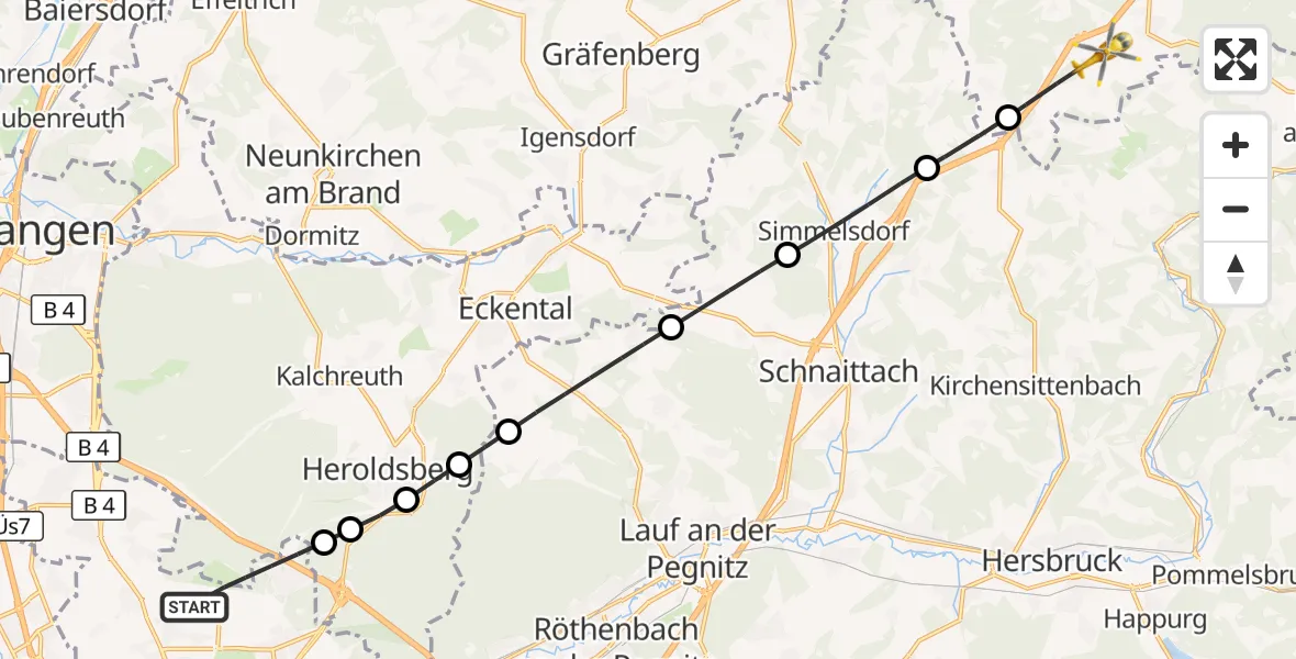 Flugroute Ambulanzhubschrauber Flughafen Nuremberg - Plech, 09 Oktober 2026, 14:53